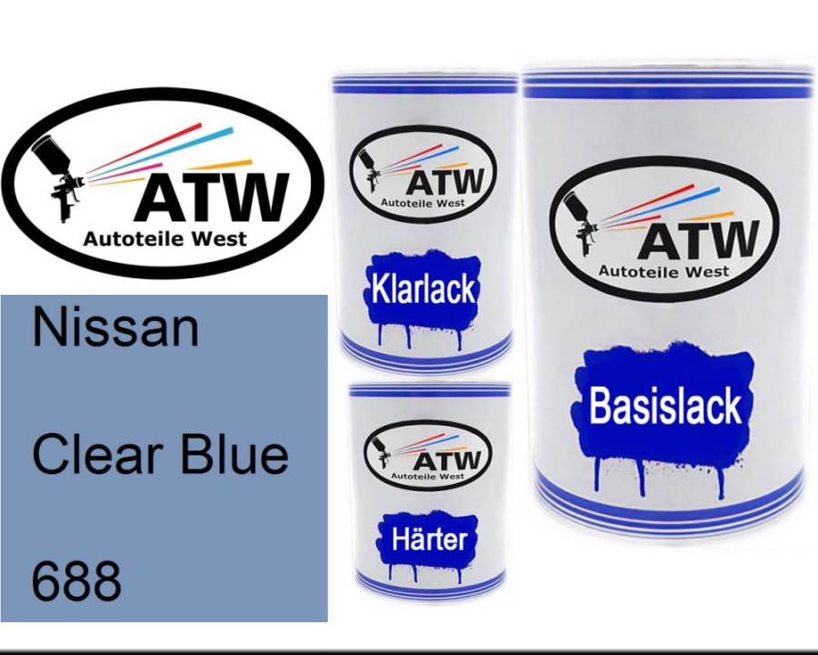 Nissan, Clear Blue, 688: 500ml Lackdose + 500ml Klarlack + 250ml Härter - Set, von ATW Autoteile West.